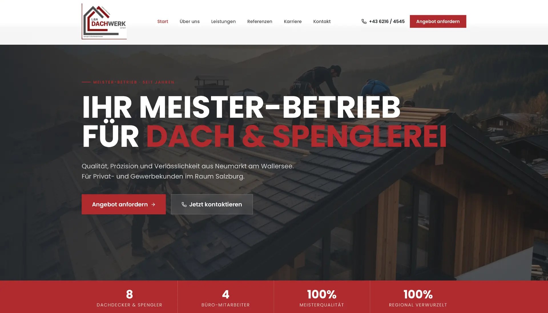 Screenshot der Website von L&N Dachwerk GmbH