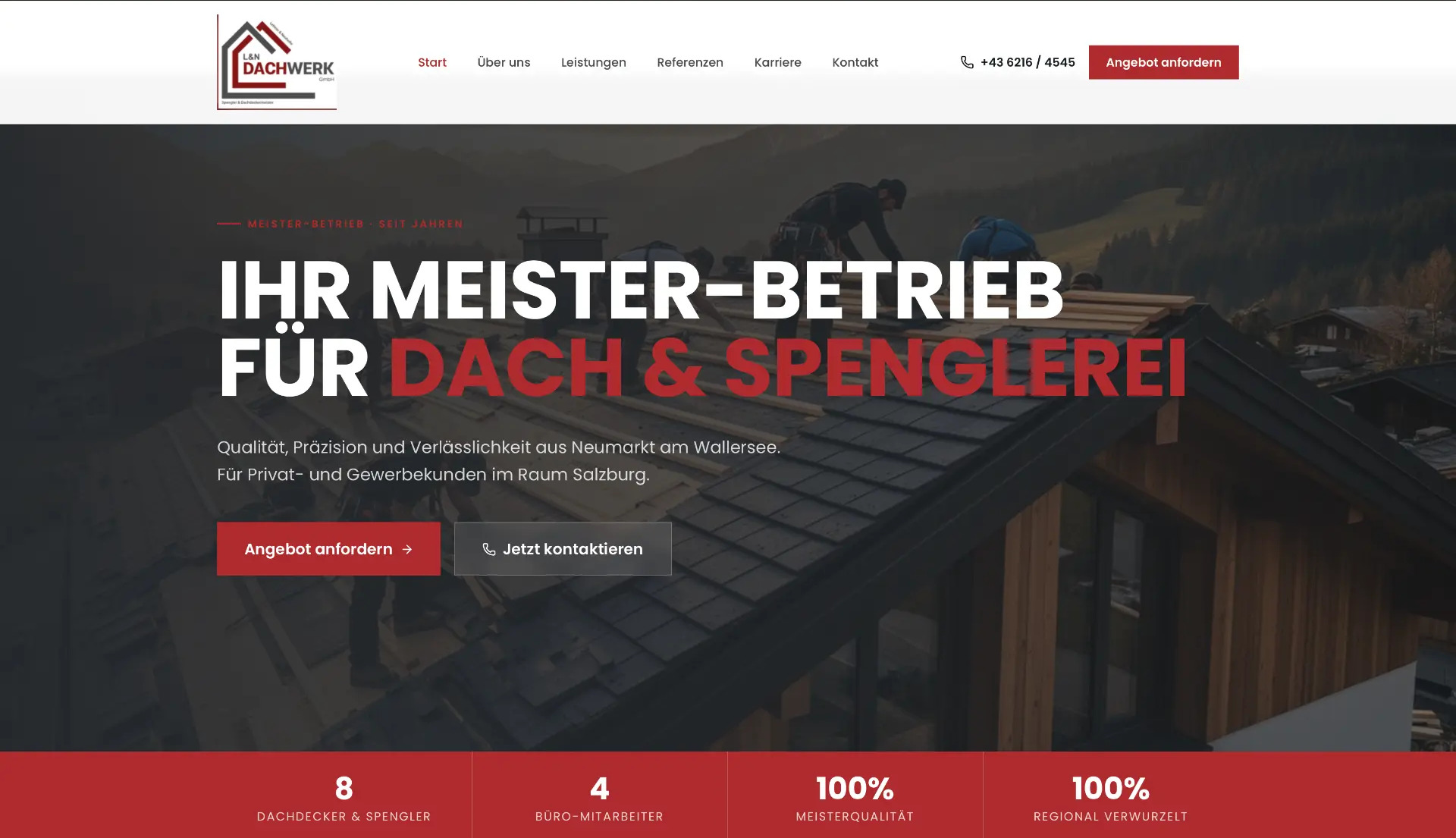 Moderner Website-Auftritt der L&N Dachwerk GmbH (Nachher)