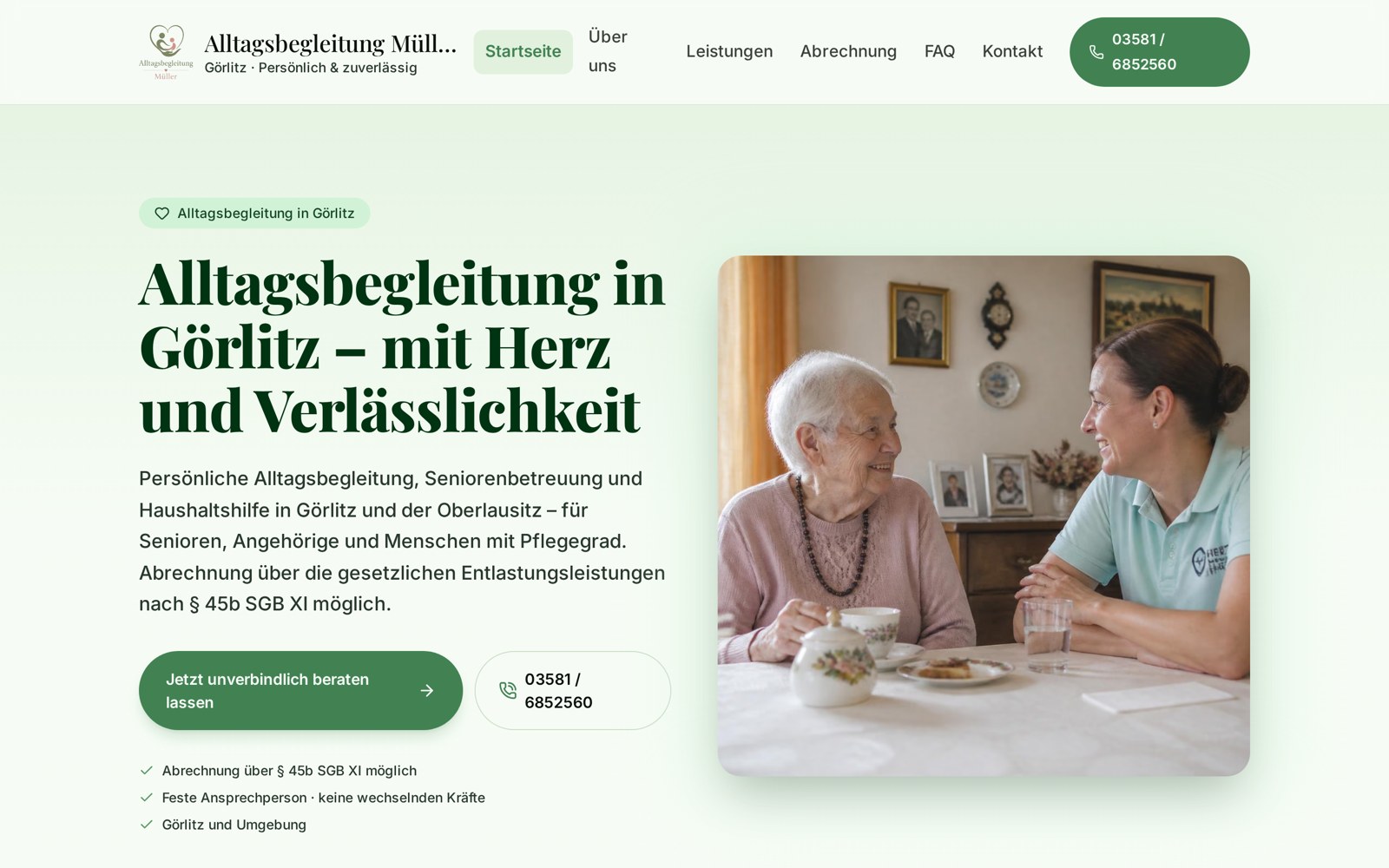 Screenshot der Website von Alltagsbegleitung Müller in Görlitz